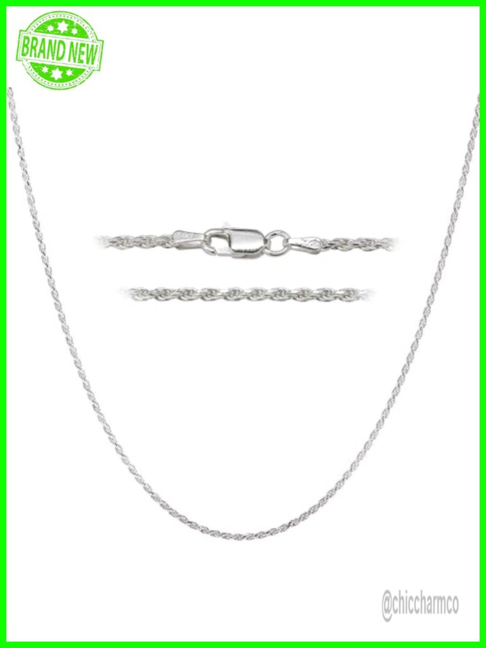 925 Sterling Silver Italian Diamond Cut Rope Chain Necklace 22 Inch Unisex